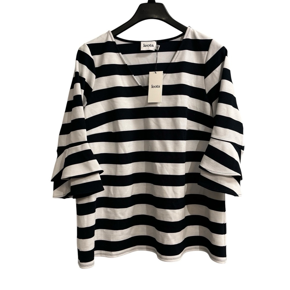 Leota Top Womens 1X Niki Bell Sleeve Tunic Blue White Striped Nautical Cape Cod